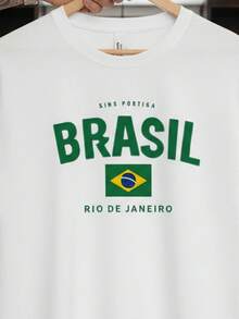 Unisex T-Shirt Supporting The Brazilian National Football Team Rio Short Sleeve Men's And Women's 100% Cotton, Casual, Crew Neck - 白色 - 查看 2