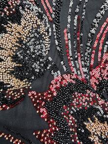 SUPGIR Women's Round Neck Flowy Sleeve Sequin Embroidery Fitted Chiffon Evening Dress - Black - View 9