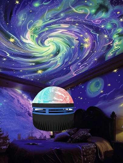 1 pieza Lámpara de proyección de Luces del Norte creativa, patrón de olas de agua multicolor dinámico, luz de atmósfera de galaxia estrellada, alimentada por USB DC5V, regalo para parejas, reunión en el hogar, lámpara ambiental