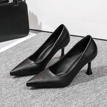 Elegant Versatile High Heel Pumps For Women, 7cm Mid Heel, Pointed Toe, Stiletto Heel, Sexy Black, Soft Upper, Soft Sole, Work Shoes - Black - View 7