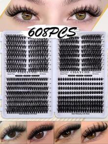 528/544/608pcs D-Curl 10-16mm Wide Stem DIY False Eyelash Clusters, Natural & Thick, Reusable, Suitable For Daily Life, Wedding, Date, Party, Music Festival, Spring, Travel, Mother's Day Gift - D - View 15