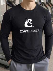 ZYNTH BALENO Men's Fashionable Printed Round Neck Long Sleeve Shirt, Suitable For Fitness Training And Casual Streetwear, Spring/Summer Black - Black - View 3