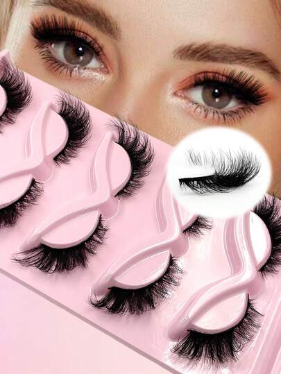 ENCHUW 5 Pairs Luxury Faux Mink Lashes, 8D Natural Cat Eye Style, Reusable & Comfortable, Suitable For All Occasions
