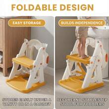 Agislone Foldable Toddler Toilet Seat With Step Stool - 2 In 1 Adjustable Height Potty Training Seat | Stable Triangle Structure | Splash Guard | Anti-Slip Pedal - For Boys & Girls (Grey) - Yellow - View 6
