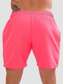 Men's Basic Plain Tactel Beach Training Shorts - Fluorescent Pink - View 2
