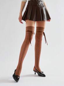 Vớ cao đến đùi kiểu ballet mùa xuân/hè với nơ và họa tiết hình thoi rỗng, kiểu Lolita ren cổ điển. - Nhiều màu - Xem 1