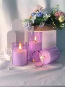 3pcs Flameless Candle Lights With Timer Remote Control, Battery Operated, Purple Warm Light, Suitable For Christmas, Halloween, Valentine's Day, Mother's Day, Gift, Birthday, Proposal, Wedding, Dining Table, Party - Purple - Warm Light - View 3