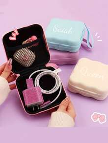 Customized Square Wave Large Capacity Data Cable Storage Bag, Customizable Digital Storage Bag, Customized Mini Storage Pouch, For CCD Camera Charger And Headphones, Portable Travel Digital Cute Cartoon Style Storage Box, Personalized Data Cable Organizer Bag, Personalized Digital Accessories Storage Box, Suitable For Daily Use, Work, School, Outing, Travel - Multicolor - View 6