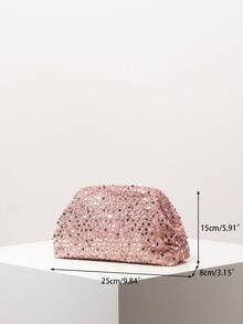 Women's Sequin Pleated Clutch Bag, Random Pattern, Suitable For Evening, Party, Ball, Wedding - Rose Gold - View 7