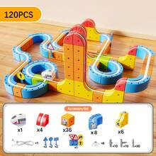 Kit Of 56/80/120 Magnetic Train Pieces Cube Track Educational Toy With 3D Blocks, Rechargeable - Nhiều màu - Xem 13
