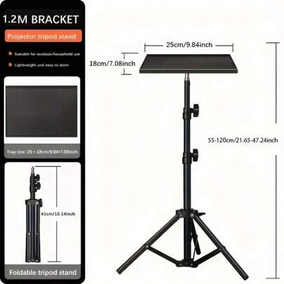 Verstelbare projectorstandaard met plateau - Draagbare laptopstandaard, opvouwbaar statief, geschikt voor gebruik op bureau en vloer, metalen constructie, projectorstatief, projectorstandaard voor buiten, laptopstandaard