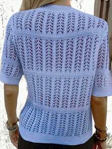 Áo khoác cardigan dệt kim tay ngắn thời trang thường ngày mùa hè dành cho nữ cỡ lớn. - Màu xanh lam - Xem 3