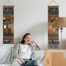 AHANDMAKER - Tapiz de murales egipcios antiguos religión egipcia mitología histórica faraones jeroglífica colgante con borlas para recámara sala de estar café decoración del hogar 45.7 x 13 - Murales egipcios - Ver 6