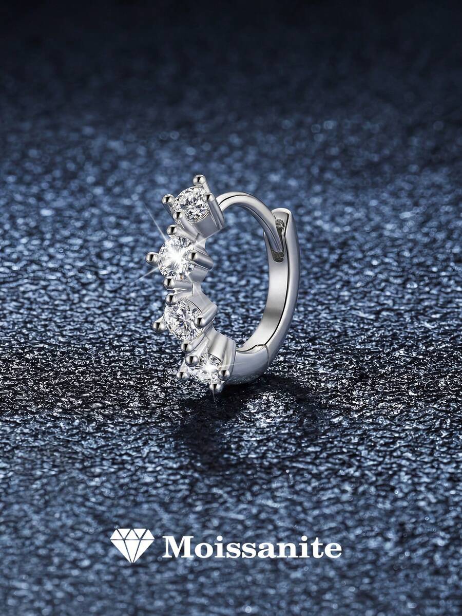 1 đôi bông tai bạc 925 đính đá Moissanite kiểu dáng cổ điển, nhỏ gọn, không gây dị ứng, thích hợp đeo hàng ngày, dự tiệc, làm quà tặng đám cưới cho phụ nữ và bé gái. - Bạc - Xem 1