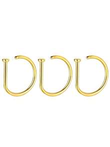 3pcs Stainless Steel D-Shape Fake Nose Ring, Comfortable Non-Piercing Nose Clip Jewelry For Women & Men, Suitable For Valentine's Day, Mother's Day, Thanksgiving, Birthday Party, Bar Dancing, Daily Wear - 3 gold - View 11