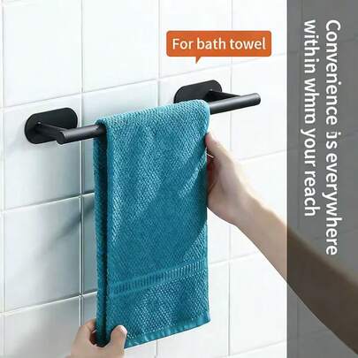 1pc No Drill Bathroom Towel Bar, Wall Mounted Towel Rack, Bathroom Hanger, Cloth Hanger, Towel Holder, Towel Rack, Strong Adhesive, Stick-On Installation, Bathroom Storage Rack