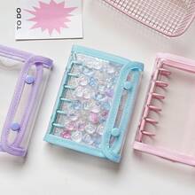 1pc A7 Transparent Binder, 3D Embossed Sticker Book, Sticker Album, Double Ring Soft Leather Cover Planner With Transparent Pages, K-Pop Photo Album, Large Capacity Portable Loose Leaf Notebook, Diary, Planner, Scrapbook, Suitable For School And Office Use - Loose-leaf Book - View 8