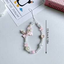 1条ins风甜美酷炫轻奢少女手机链手机挂饰CCD相机链串珠挂绳爱心 - 白色 - 查看 2