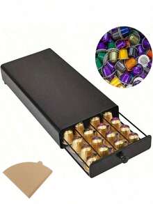 1 Coffee Capsule Storage Drawer-Style Organizer, Dual-Layer Design, Ample Storage Capacity, Iron Coffee Machine Base; Each Layer Can Hold 40 Capsules (Excluding Coffee Capsules). - Multicolor - View 7