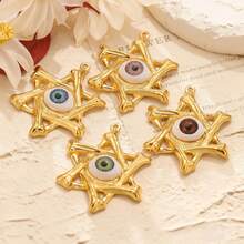 1/4pcs Hexagram Devil's Eye Pendant, Versatile Necklace Charm For Men & Women, Daily Wear - Yellow Gold - View 6