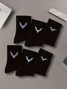 6 Paar Fledermaus-Muster Knöchelsocken, Gothic Stil, bequem für den täglichen Gebrauch, Schwarz & Weiß Optionen, Herbst Serie - Verschiedenfarbig - Übersicht 8
