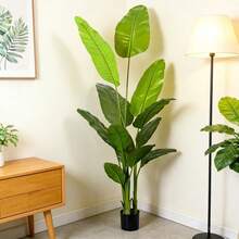 210cm Artificial Bird Of Paradise Plant, 7ft Faux Palm Tree With Realistic Leaves & Black Pot, Large Zero Maintenance Fake Plant For Home Office Indoor Decor - Green - View 6