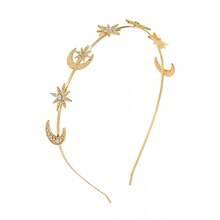 1pc Moon & Star Metal Headband, Sun Goddess Double-Layer Headpiece, Hexagram Star & Moon Alloy Crystal Headband, Suitable For Ramadan Festival Baroque Style Hair Accessory,Summer,Holiday,Travel - Gold - View 3