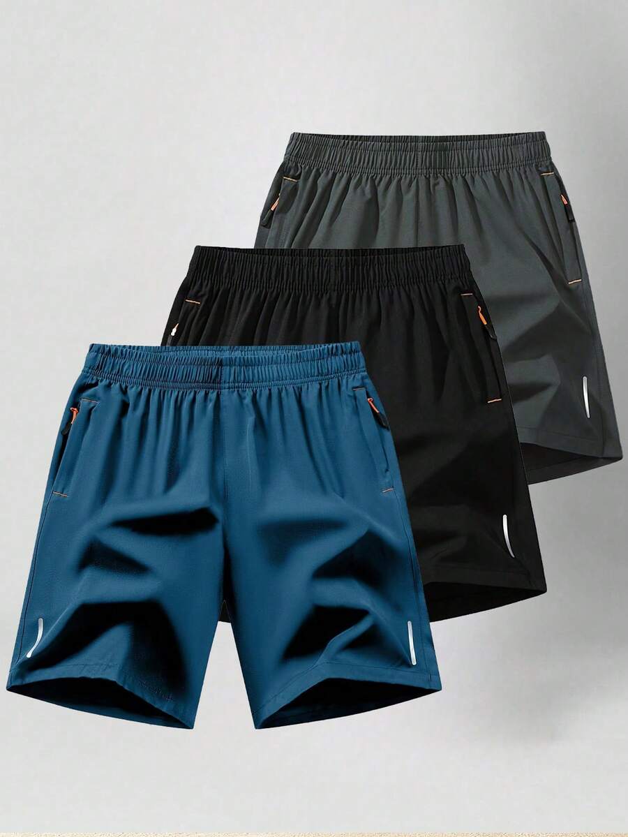 男士休闲宽松轻便速干短裤，大码时尚运动短裤 - 藍色 - 查看 1