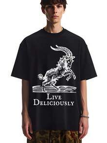 Live Deliciously Black Phillip T-Shirt, Witchy Vibes, Goth Aesthetic, Satanic, Esoteric, Occult Illustration, Gothic Clothing, Black Goat - 黑色 - 查看 2