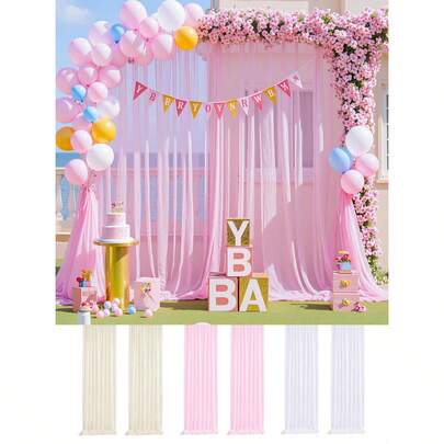 两片式薄纱背景帘，适用于婚礼、生日派对、拍照背景装饰