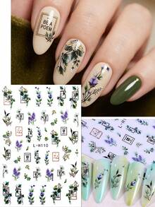 4 buc/set autocolante pentru unghii inspirate din nuanțe reci - decorațiuni florale albastre și violet - pentru primăvară/vară, nunți, festivaluri de artă, decorațiuni elegante pentru unghii franțuzești DIY - Multicolor - Vizualizare 8