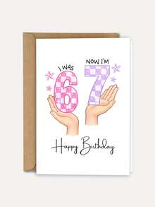 1张趣味生日贺卡，附信封，友谊至上生日快乐贺卡，数字6至7格子设计，适合任何场合和祝贺。 - A - 查看 1