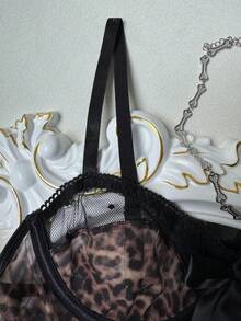 Leopard Print Transparent Mesh Lingerie Set With Bow And Sheer Skirt - Sexy Women's Lingerie Sleepwear - Coffee Brown - View 4