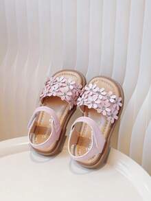1 Pair 2026 New Girls' 3D Rhinestone Floral PU Open-Toe Lace-Up Sandals, Suitable For Summer Daily Wear Or Children's Day Outfits - Pink - View 4