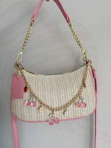 Bolso de hombro/axila de piel sintética de unicolor con diseño gráfico de letra, versátil y de moda clásica 2025, bolso de hombro/axila Y2K, adecuado para compras, se puede usar como - Rosa 9 - Ver 6