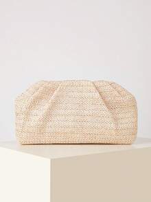 女士手拿包，米色时尚编织荷叶边云朵包，夏季、海滩、假日、商务通勤必备单品，多功能女士斜挎包、化妆包，休闲简约，假日必备 - 米色 - 查看 8