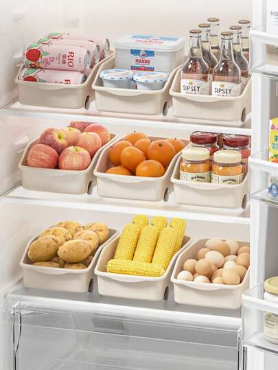 Refrigerator Storage Box With Rolling Wheels - Organizing Bin For Easy Access | Perfect For Fruits, Vegetables, Drinks, And Snacks | Sliding Design With Easy-Pull Feature | Space-Saving Storage Solution For Kitchen Organization | , Durable Plastic | Ideal For Fridge, Freezer, Or Pantry Use