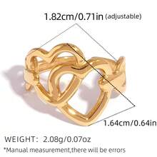 Frminee 3件套/1件镂空爱心金银混色不锈钢戒指套装，个性戒指饰品，适合日常佩戴，节日礼物 - 金色 - 查看 6