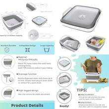 Collapsible Wash Basin With Drain Plug - 2.4 Gallon Foldable Kitchen Sink For Baby Bottles RV Camping Space-Saving Dish Tub In Gray - Gray - View 1