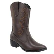 Women's Western Country Style Cowboy Boots, Mid-Calf, Embroidered Detail, Medium Heel, Winter New Arrivals - Màu nâu Sô-cô-la - Xem 3