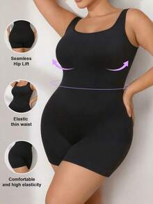 Plus Size High-Elastic Bodysuit: Women's Seamless Hip Lifting Shapewear | Tummy Control, Posture Support For Workout & Casual - màu đen - Xem 4