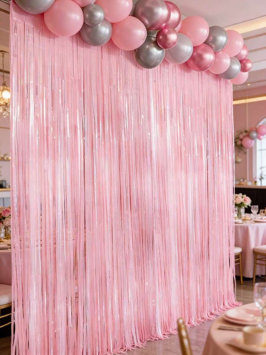 6pcs Pink Party Backdrop Curtain Decor, Girl Birthday Party Decoration, Birthday Party Backdrop Wall Decor, Glossy Birthday Banner, Pink Decor, Anniversary Decor, Wedding Decor, Shower Decor, Gender Reveal Party Decor, Pink Party Backdrop, Photo Booth Prop, Room Wall Decor, Home Decor, Room Decoration, Birthday Gift, Party Favors