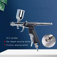 1 Set Spray Gun With 0.5mm Nozzle, Handle, Fan Spray & Round Spray, 15ml Paint Cup, Suitable For Painting Models, Nails, Cakes, Makeup - Silver - View 1