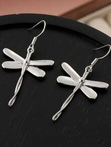A Minimalist Rustic Handmade Dragonfly Pendant Earrings, Copper Earrings, Perfect For Daily Wear And Holidays - Silver - View 7