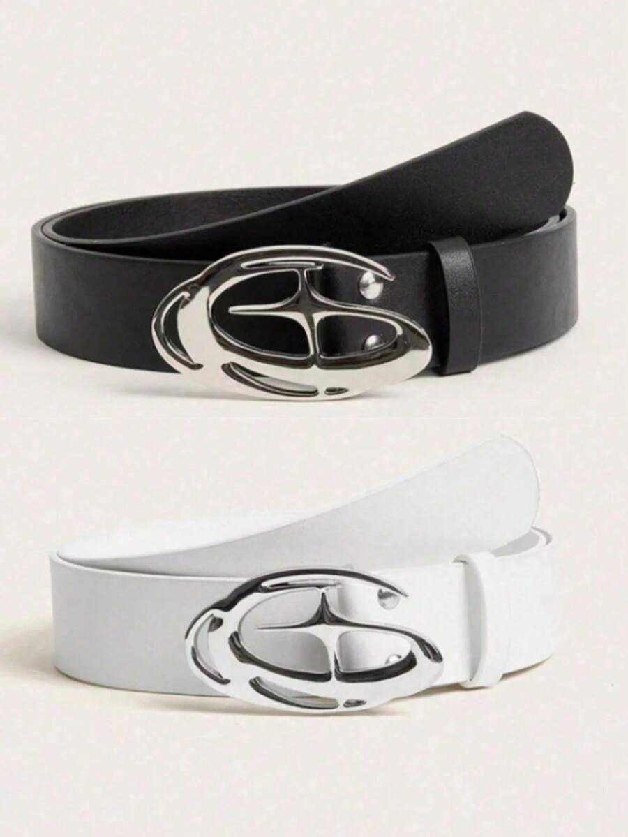 1pc Black Leather Belt With Star & Moon Punk Style Buckle, High-Quality New Y2K American Retro Decor Waist Belt, Korean Minimalist Design For Youth - One Size Fits All - View 1