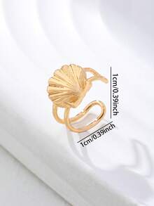 1 pieza Pendiente en forma de concha chapado en oro para mujer - Accesorio de oreja con diseño de concha en forma de abanico con tema minimalista de océano - Dorado - Ver 3