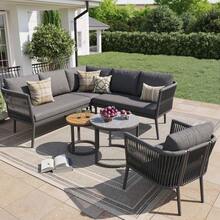 Conjunto de salón de jardín para 5-6 personas, conjunto de sofás de exterior grande, grupo de asientos de 6 niveles con banco de agua y banco de besos, conjunto de sofás modulares para terraza con balcón, gris - Gris - Ver 1