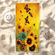 1pc Extra Large Beach Towel With Butterfly & Sunflower Pattern, Soft Quick-Dry Luxury Oversized Towel, Suitable For Pool, Travel, Camping, Yoga, Gym, Essential Summer Beach Accessory, Adult Gift For Friends - A - View 6