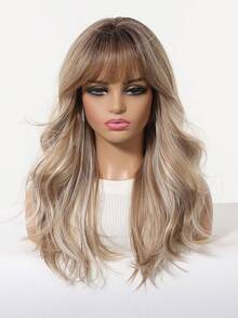 Tóc giả màu nâu ombre xoăn gợn sóng thanh lịch dành cho nữ, dài 20 inch/50 cm, 100% sợi Tang dài, độ dài trung bình có mái, mô phỏng da đầu, mật độ 150%, lưới hoa hồng mềm mại, chịu nhiệt, nhiều kiểu tạo kiểu. - Màu nâu ombre - Xem 4