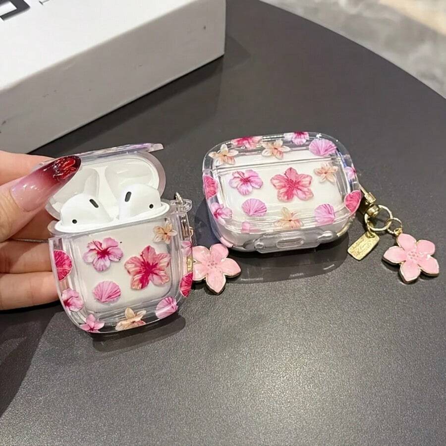Ốp bảo vệ tai nghe Bluetooth không dây Pro thế hệ thứ 3, họa tiết hoa nhí trong suốt, thiết kế tối giản, mềm mại, phù hợp cho cả nam và nữ. - Màu hồng gỉ - Xem 1